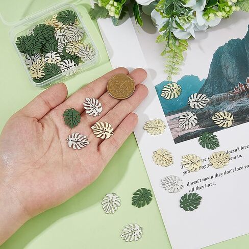 DICOSMETIC 60pcs Mixed Color Tropical Leaf Charms, 3 Colors, 20pcs/Color, 17x21mm, 1.6mm Hole, Alloy, Unisex, Boho-Tropical, Jewelry Making Charm in Saudi Arabia