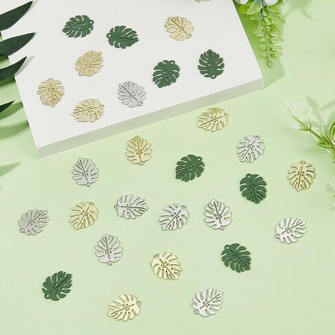 DICOSMETIC 60pcs Mixed Color Tropical Leaf Charms, 3 Colors, 20pcs/Color, 17x21mm, 1.6mm Hole, Alloy, Unisex, Boho-Tropical, Jewelry Making Charm in Saudi Arabia