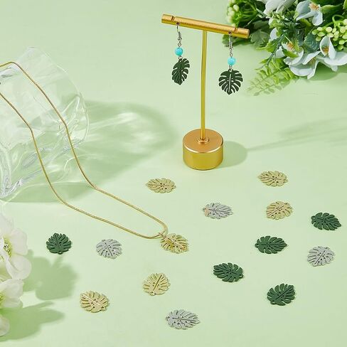 DICOSMETIC 60pcs Mixed Color Tropical Leaf Charms, 3 Colors, 20pcs/Color, 17x21mm, 1.6mm Hole, Alloy, Unisex, Boho-Tropical, Jewelry Making Charm in Saudi Arabia