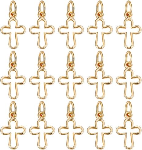 Beebeecraft 1 Box 30PCS Tiny Cross Charms 18K Gold Plated Cross Charms مع خاتم القفز لمجوهرات صنع سوار قلادة DIY in Saudi Arabia