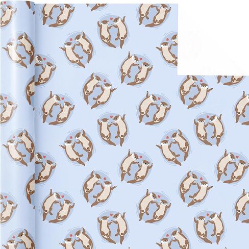 WRAPAHOLIC Birthday Otter Wrapping Paper Roll - Mini Roll - 17 Inch x 16.5 Feet - Cute Cartoon Otter with Hearts Wrapping Paper Perfect for Men Women, Friends, Birthday, Wedding, Valentines Day in Saudi Arabia