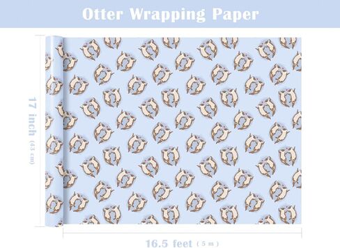 WRAPAHOLIC Birthday Otter Wrapping Paper Roll - Mini Roll - 17 Inch x 16.5 Feet - Cute Cartoon Otter with Hearts Wrapping Paper Perfect for Men Women, Friends, Birthday, Wedding, Valentines Day in Saudi Arabia