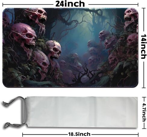Playmat Board Game MTG Duel Playmat Trading Card 23.6 x 13.8in Game Mat Stitching Edges Compatible for TCG CCG RPG OCG with Card Zones + Including Storage Bags (Skull Land,No Zone) in Kuwait