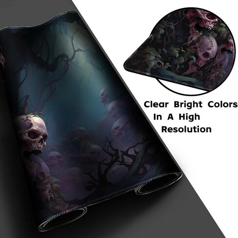 Playmat Board Game MTG Duel Playmat Trading Card 23.6 x 13.8in Game Mat Stitching Edges Compatible for TCG CCG RPG OCG with Card Zones + Including Storage Bags (Skull Land,No Zone) in Kuwait