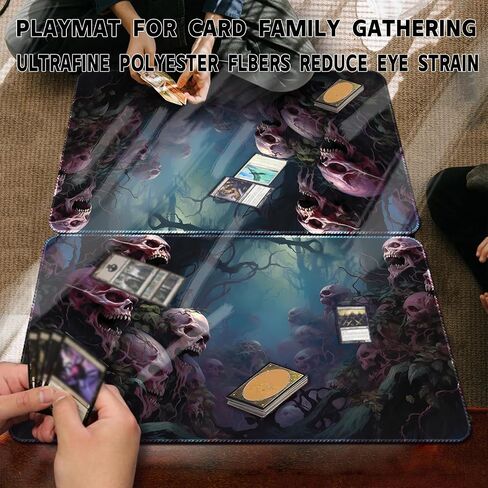 Playmat Board Game MTG Duel Playmat Trading Card 23.6 x 13.8in Game Mat Stitching Edges Compatible for TCG CCG RPG OCG with Card Zones + Including Storage Bags (Skull Land,No Zone) in Kuwait