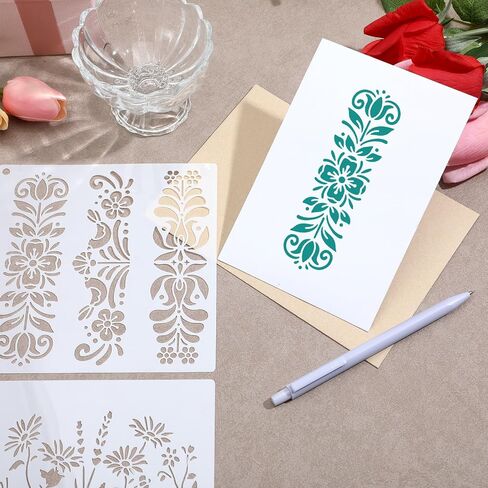 22 Pcs 5.9 Inch Small Flower Stencils for Crafts Reusable,Stencils for Painting, Wildflower Stencil with Sunflower, Botanical Leaf Tree Plant Pattern for Drawing on Fabric Walls Paper Wood Floor in Saudi Arabia