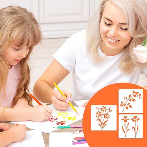 22 Pcs 5.9 Inch Small Flower Stencils for Crafts Reusable,Stencils for Painting, Wildflower Stencil with Sunflower, Botanical Leaf Tree Plant Pattern for Drawing on Fabric Walls Paper Wood Floor in Saudi Arabia