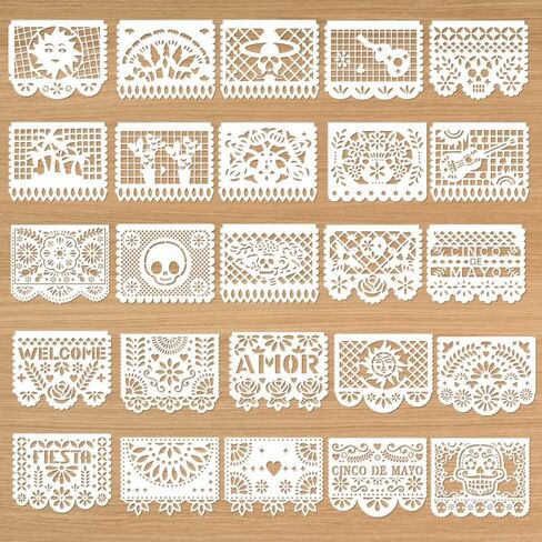 25 Reusable Mexican Stencil Template for Painting - Plastic Dia De Los Muertos Day of The Dead Stencils for Wood Wall Home Decor in Saudi Arabia