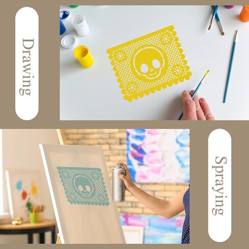 25 Reusable Mexican Stencil Template for Painting - Plastic Dia De Los Muertos Day of The Dead Stencils for Wood Wall Home Decor in Saudi Arabia