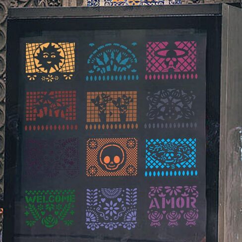 25 Reusable Mexican Stencil Template for Painting - Plastic Dia De Los Muertos Day of The Dead Stencils for Wood Wall Home Decor in Saudi Arabia
