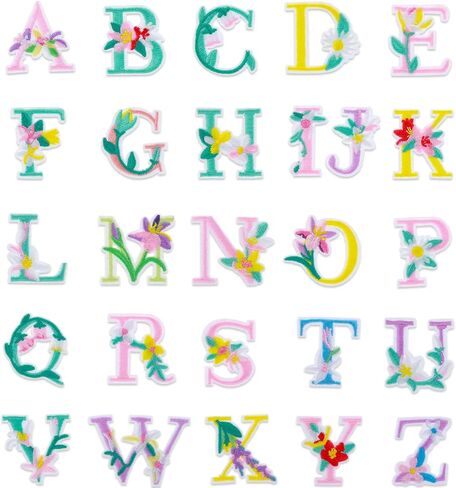 Yolev Iron On Letter Patches, 2 Sets (52 Pieces) A-Z Flower Embroidery Alphabet Patches, Glitter Sew-On Embroidered Letters for Clothing in Saudi Arabia