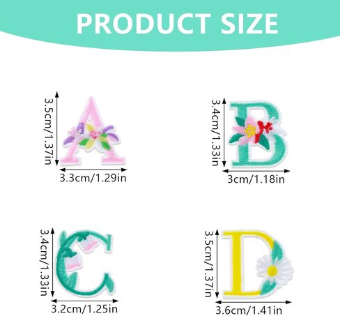 Yolev Iron On Letter Patches, 2 Sets (52 Pieces) A-Z Flower Embroidery Alphabet Patches, Glitter Sew-On Embroidered Letters for Clothing in Saudi Arabia