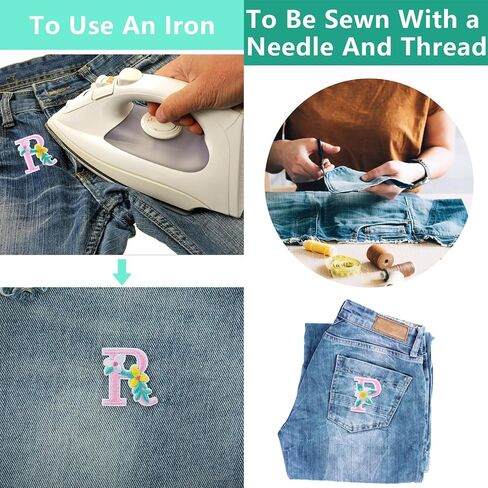 Yolev Iron On Letter Patches, 2 Sets (52 Pieces) A-Z Flower Embroidery Alphabet Patches, Glitter Sew-On Embroidered Letters for Clothing in Saudi Arabia