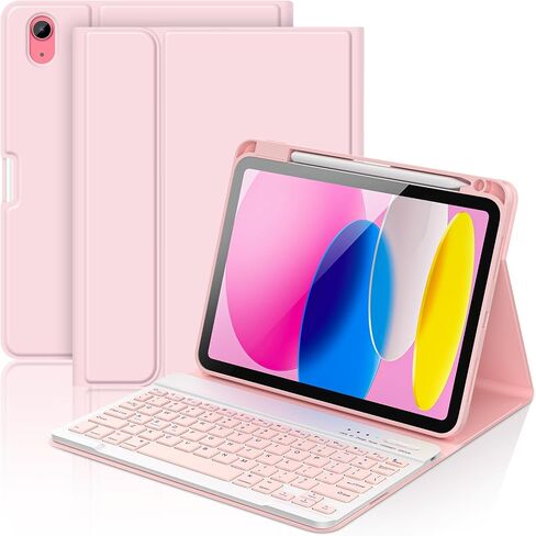 COO 7 Color Backlit Keyboard Case for iPad 11th A16 /10th Gen | 7-Color Backlit Detachable Bluetooth Keyboard, Pencil Holder, Auto Wake/Sleep, 3 Angles, PU TPU Cover, Pink in Saudi Arabia