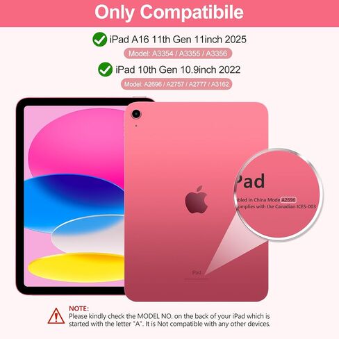 COO 7 Color Backlit Keyboard Case for iPad 11th A16 /10th Gen | 7-Color Backlit Detachable Bluetooth Keyboard, Pencil Holder, Auto Wake/Sleep, 3 Angles, PU TPU Cover, Pink in Saudi Arabia