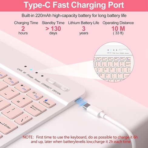 COO 7 Color Backlit Keyboard Case for iPad 11th A16 /10th Gen | 7-Color Backlit Detachable Bluetooth Keyboard, Pencil Holder, Auto Wake/Sleep, 3 Angles, PU TPU Cover, Pink in Saudi Arabia