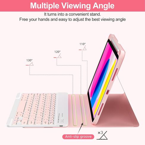 COO 7 Color Backlit Keyboard Case for iPad 11th A16 /10th Gen | 7-Color Backlit Detachable Bluetooth Keyboard, Pencil Holder, Auto Wake/Sleep, 3 Angles, PU TPU Cover, Pink in Saudi Arabia