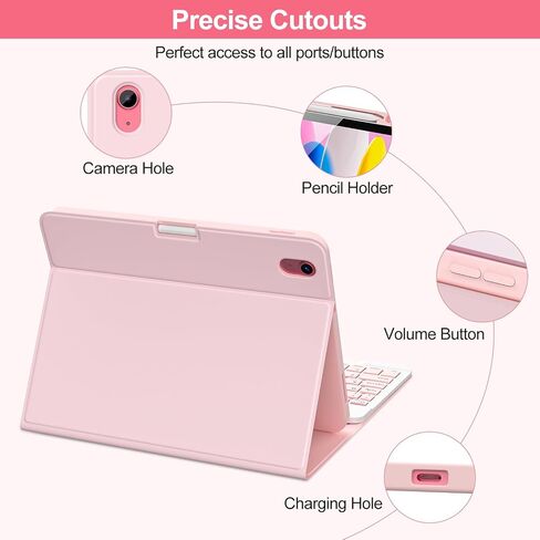 COO 7 Color Backlit Keyboard Case for iPad 11th A16 /10th Gen | 7-Color Backlit Detachable Bluetooth Keyboard, Pencil Holder, Auto Wake/Sleep, 3 Angles, PU TPU Cover, Pink in Saudi Arabia