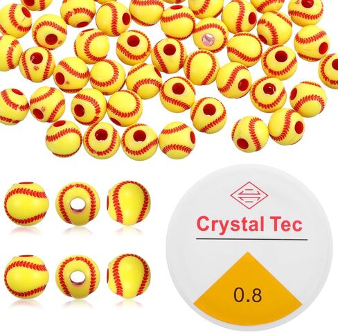 200 PCS Baseball Beads مع 1 لفة من الحبل المرن ، و 10 مللي مولار من حبات البيسبول للبيسبول أكريليك من أجل المجوهر in Saudi Arabia