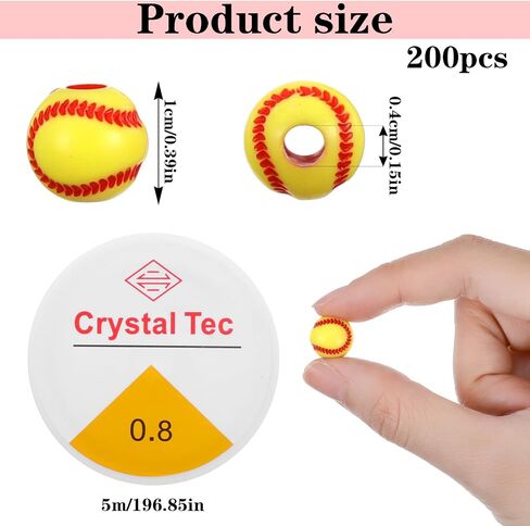 200 PCS Baseball Beads مع 1 لفة من الحبل المرن ، و 10 مللي مولار من حبات البيسبول للبيسبول أكريليك من أجل المجوهر in Saudi Arabia