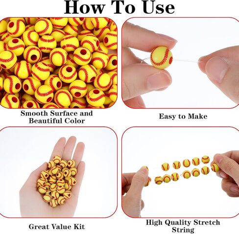 200 PCS Baseball Beads مع 1 لفة من الحبل المرن ، و 10 مللي مولار من حبات البيسبول للبيسبول أكريليك من أجل المجوهر in Saudi Arabia