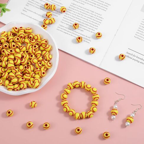 200 PCS Baseball Beads مع 1 لفة من الحبل المرن ، و 10 مللي مولار من حبات البيسبول للبيسبول أكريليك من أجل المجوهر in Saudi Arabia
