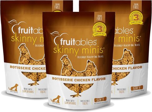 Fruitables Skinny Minis Low Calorie 5 Ounce Rotisserie Chicken Soft & Chewy Dog Treats Pack of 3 in Saudi Arabia