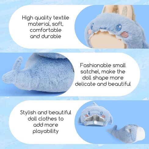 17cm Doll Clothes(No Doll) Furry 2-Piece Clothes Set Stylish Dolls Shark Clothes Blue Accessories Cute Outfits (Blue Shark Suit, 17cm) in Saudi Arabia