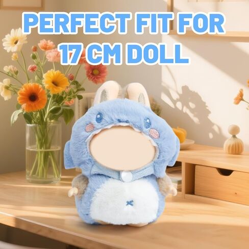 17cm Doll Clothes(No Doll) Furry 2-Piece Clothes Set Stylish Dolls Shark Clothes Blue Accessories Cute Outfits (Blue Shark Suit, 17cm) in Saudi Arabia