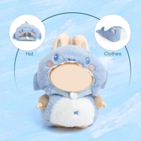 17cm Doll Clothes(No Doll) Furry 2-Piece Clothes Set Stylish Dolls Shark Clothes Blue Accessories Cute Outfits (Blue Shark Suit, 17cm) in Saudi Arabia