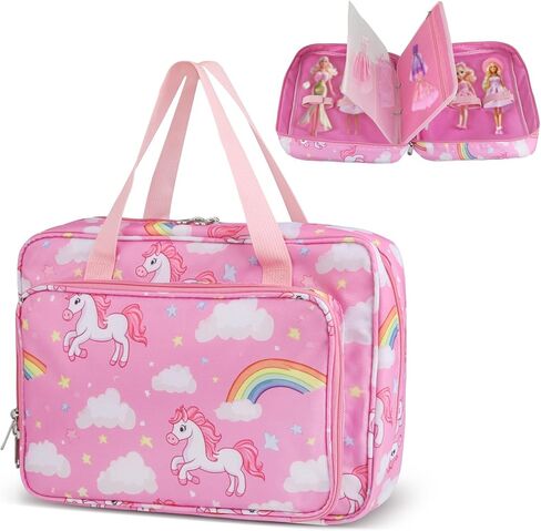 Doll Carrying Case Accessory Organizer Storage, Case to Hold Dolls and Clothes, Much Pocket for Doll’s Clothes, Accessories, Fits 6 Dolls & Accessories, Secure Straps Protect Dolls - Pink in Kuwait