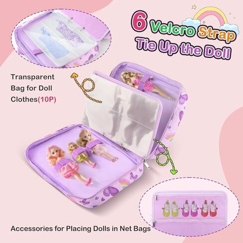 Doll Carrying Case Accessory Organizer Storage, Case to Hold Dolls and Clothes, Much Pocket for Doll’s Clothes, Accessories, Fits 6 Dolls & Accessories, Secure Straps Protect Dolls - Pink in Kuwait