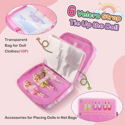Doll Carrying Case Accessory Organizer Storage, Case to Hold Dolls and Clothes, Much Pocket for Doll’s Clothes, Accessories, Fits 6 Dolls & Accessories, Secure Straps Protect Dolls - Pink in Kuwait