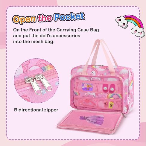 Doll Carrying Case Accessory Organizer Storage, Case to Hold Dolls and Clothes, Much Pocket for Doll’s Clothes, Accessories, Fits 6 Dolls & Accessories, Secure Straps Protect Dolls - Pink in Kuwait