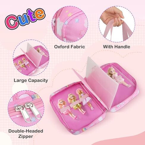 Doll Carrying Case Accessory Organizer Storage, Case to Hold Dolls and Clothes, Much Pocket for Doll’s Clothes, Accessories, Fits 6 Dolls & Accessories, Secure Straps Protect Dolls - Pink in Kuwait