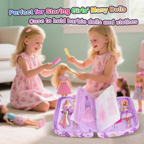 Doll Carrying Case Accessory Organizer Storage, Case to Hold Dolls and Clothes, Much Pocket for Doll’s Clothes, Accessories, Fits 6 Dolls & Accessories, Secure Straps Protect Dolls - Pink in Kuwait