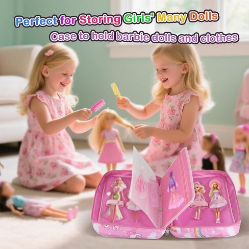 Doll Carrying Case Accessory Organizer Storage, Case to Hold Dolls and Clothes, Much Pocket for Doll’s Clothes, Accessories, Fits 6 Dolls & Accessories, Secure Straps Protect Dolls - Pink in Kuwait