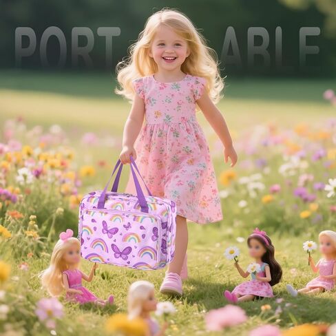 Doll Carrying Case Accessory Organizer Storage, Case to Hold Dolls and Clothes, Much Pocket for Doll’s Clothes, Accessories, Fits 6 Dolls & Accessories, Secure Straps Protect Dolls - Pink in Kuwait