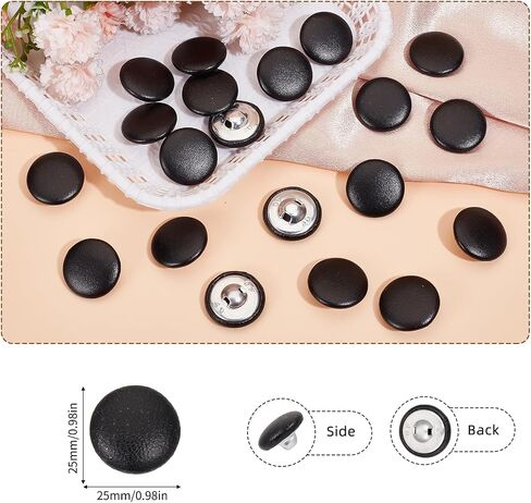 20 pcs 25mm Faux Leather Comperons ، أزرار خياطة من الجلد الأسود PU مع عرقلة ، خياطة على استبدال تنجيد لتصنيع الخياطة لوازم in Kuwait