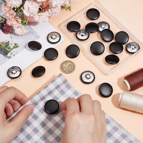 20 pcs 25mm Faux Leather Comperons ، أزرار خياطة من الجلد الأسود PU مع عرقلة ، خياطة على استبدال تنجيد لتصنيع الخياطة لوازم in Kuwait