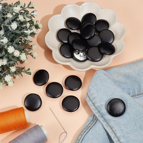 20 pcs 25mm Faux Leather Comperons ، أزرار خياطة من الجلد الأسود PU مع عرقلة ، خياطة على استبدال تنجيد لتصنيع الخياطة لوازم in Kuwait
