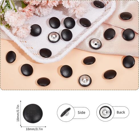 20 pcs 25mm Faux Leather Comperons ، أزرار خياطة من الجلد الأسود PU مع عرقلة ، خياطة على استبدال تنجيد لتصنيع الخياطة لوازم in Saudi Arabia