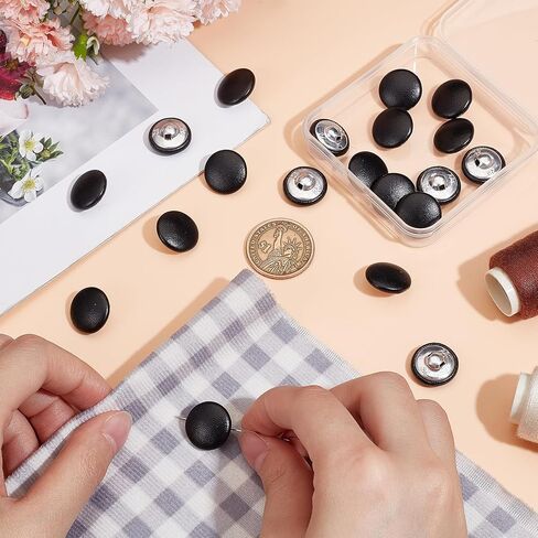 20 pcs 25mm Faux Leather Comperons ، أزرار خياطة من الجلد الأسود PU مع عرقلة ، خياطة على استبدال تنجيد لتصنيع الخياطة لوازم in Saudi Arabia