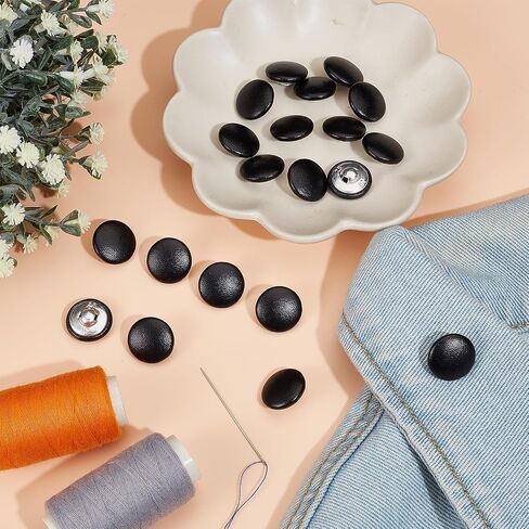 20 pcs 25mm Faux Leather Comperons ، أزرار خياطة من الجلد الأسود PU مع عرقلة ، خياطة على استبدال تنجيد لتصنيع الخياطة لوازم in Saudi Arabia