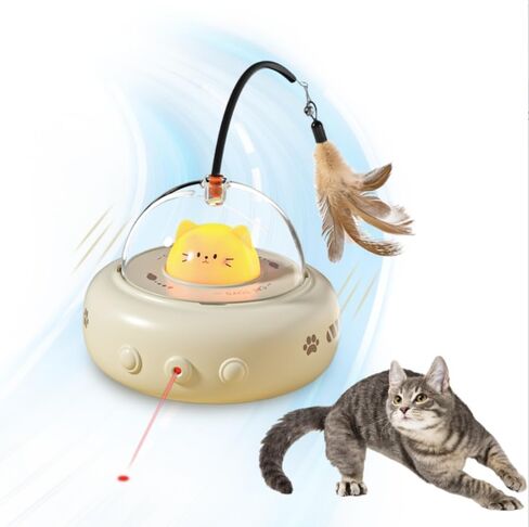 2-in-1Interactive Cat Toys - Cat Laser Toy Automatic with Feather, Touch Activated Kitten Toy, Rechargeable Cats Enrichment Exercise Toys, for Bored Indoor Cats in Saudi Arabia
