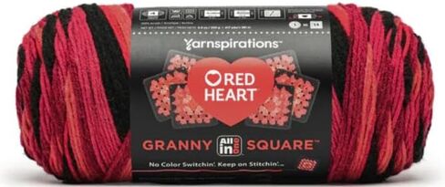 Red Hearts All in One Granny Square Black - Ruby Red Yarn - 1 Pack of 250g/8.8oz - 100% Acrylic - #4 Worsted (Medium) - 381m/417Yards - for Knitting, Crochet and Amigurumi in Saudi Arabia