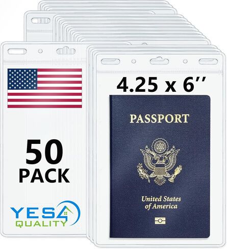 Yes4Quality - Vertical Passport & ID Badge Holder - 4x6 Inch, 50 Pack - Clear Name Badge Holders for Travel, Work & Events - Zipperless Card Protector for Vaccination Cards, Tickets & Credentials in Kuwait