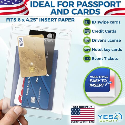 Yes4Quality - Vertical Passport & ID Badge Holder - 4x6 Inch, 50 Pack - Clear Name Badge Holders for Travel, Work & Events - Zipperless Card Protector for Vaccination Cards, Tickets & Credentials in Kuwait