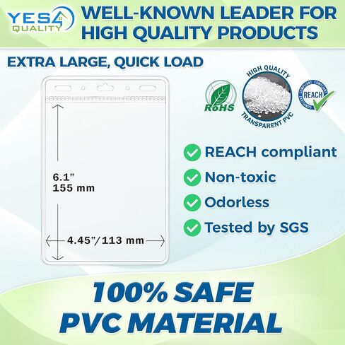 Yes4Quality - Vertical Passport & ID Badge Holder - 4x6 Inch, 50 Pack - Clear Name Badge Holders for Travel, Work & Events - Zipperless Card Protector for Vaccination Cards, Tickets & Credentials in Kuwait