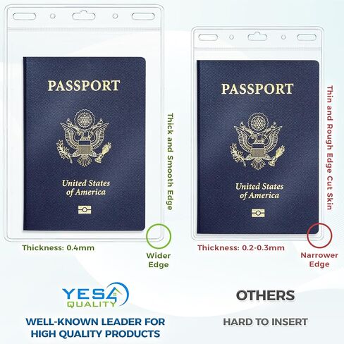 Yes4Quality - Vertical Passport & ID Badge Holder - 4x6 Inch, 50 Pack - Clear Name Badge Holders for Travel, Work & Events - Zipperless Card Protector for Vaccination Cards, Tickets & Credentials in Kuwait
